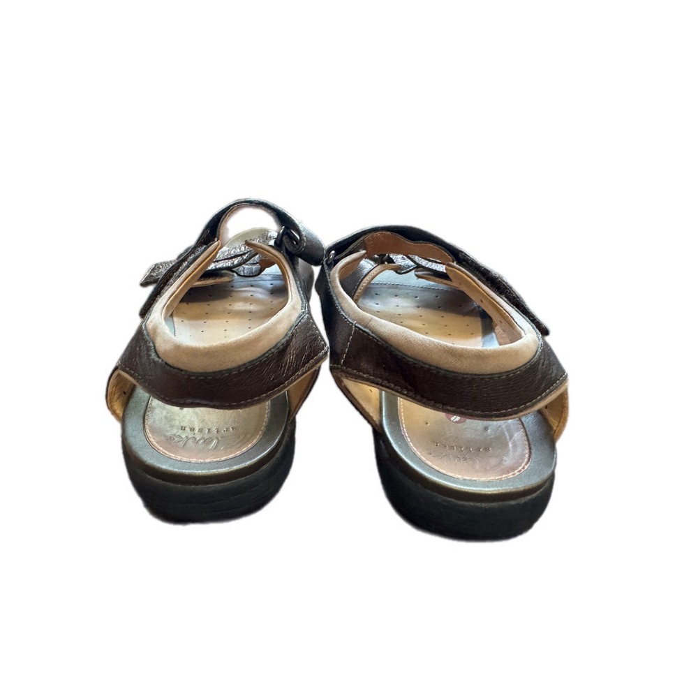 Clarks Unstructured Sandals Women 9.5 Pewter Metallic Leather Excellent 26105777 - Picture 4 of 11